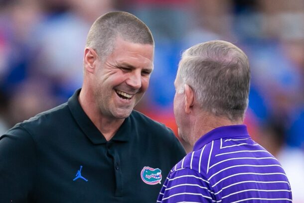 Florida coach Billy Napier and LSU coach Brian Kelly are shown.