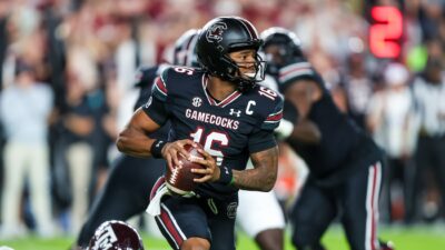 LaNorris Sellers of South Carolina makes a play during the Gamecocks' win over Texas A&M.