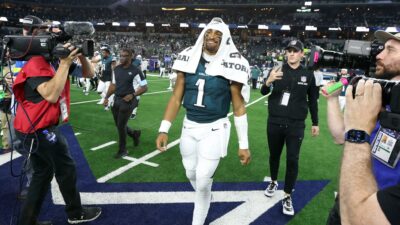 Jalen Hurts after a game in 2024.