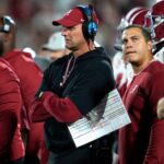 Alabama coach Kalen DeBoer watches from the sideline during the Crimson Tide's 24-3 loss at Oklahoma.