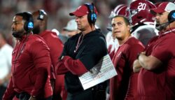 Alabama coach Kalen DeBoer watches from the sideline during the Crimson Tide's 24-3 loss at Oklahoma.