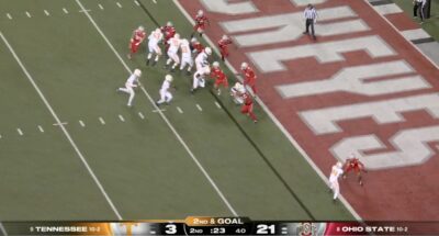 Nico Iamaleava runs the ball into the end zone against Ohio State.