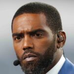 Close-up image of ESPN analyst Randy Moss.