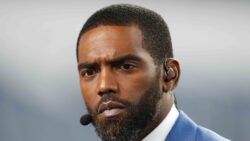 Close-up image of ESPN analyst Randy Moss.