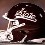 A Mississippi State football helmet is shown.