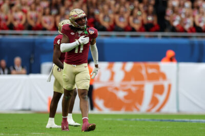 Patrick Payton celebrates a play during the Orange Bowl against Georgia.