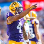 CJ Daniels after catching a pass in LSU's 2024 game against UCLA.