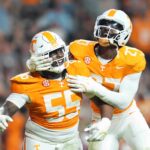 Tennessee defensive lineman James Pearce Jr. (27) celebrates.
