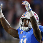 Ole Miss LB Chris Paul Jr. celebrates a big play.