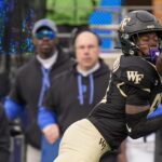 Wake Forest receiver Deuce Alexander lays out for a catch.