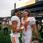Miles Kitselman celebrates after Tennessee's win over Vanderbilt.