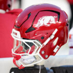 Arkansas helmet shown during game against Mizzou.