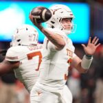 Quinn Ewers throws a pass in 2024.