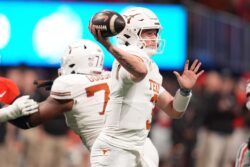 Quinn Ewers throws a pass in 2024.