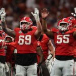 All-SEC selection Tate Ratledge and other Georgia linemen during the SEC Championship Game.