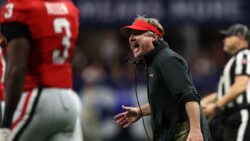 Kirby Smart reacts to a play during Georgia's SEC Championship Game victory over Texas.