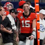 Carson Beck after suffering an elbow injury against Texas in the SEC Championship Game