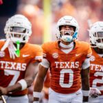 Texas players before a game against UTSA in 2024.