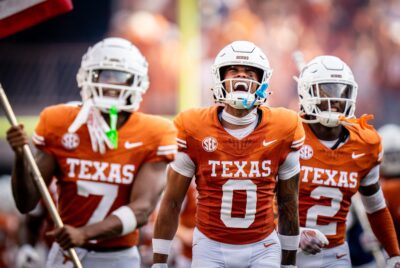 Texas players before a game against UTSA in 2024.