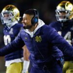 Notre Dame head coach Marcus Freeman is pictured.
