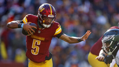 Washington Commanders QB Jayden Daniels in action.