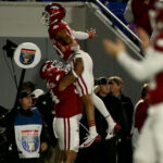 Taylen Green celebrates an Arkansas touchdown.