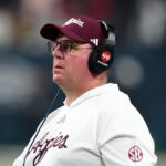 Mike Elko coaches Texas A&M in the Las Vegas Bowl.
