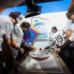 Iowa State players take some Pop-Tarts after the win.