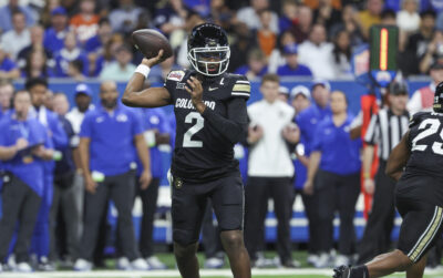Shedeur Sanders fires a pass in the Alamo Bowl.
