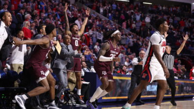 Texas A&M players celebrate at Ole Miss.