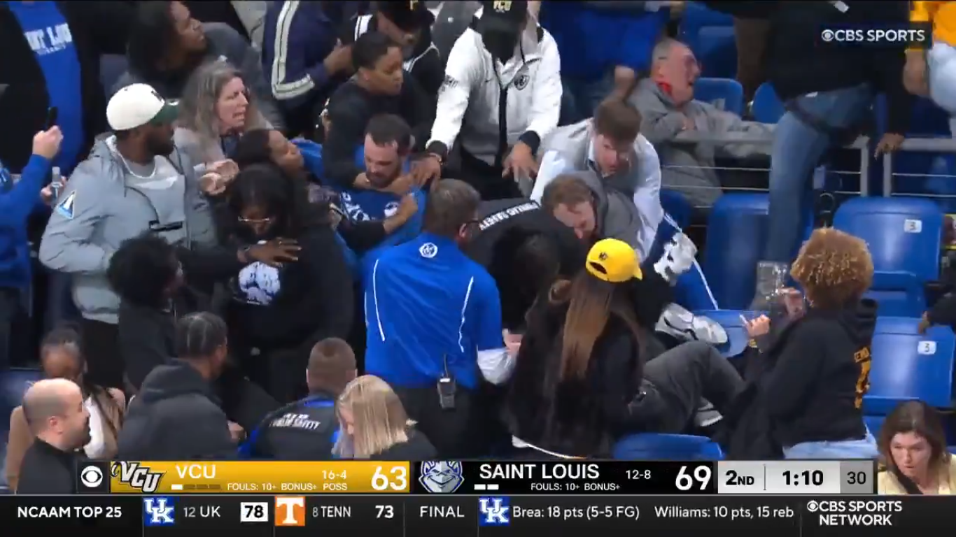 College basketball game delayed by lengthy fan brawl in stands