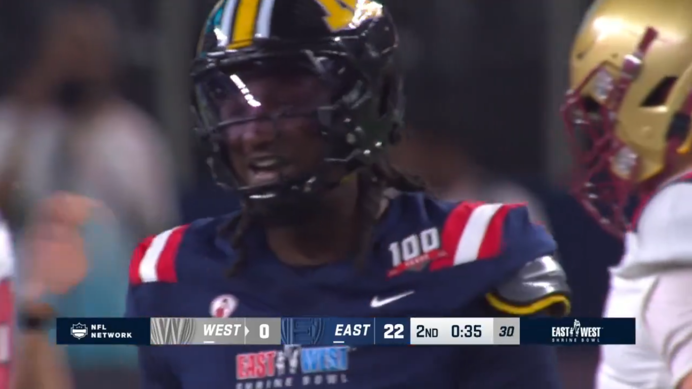 Johnny Walker Jr. strips Mizzou teammate Brady Cook during Shrine Bowl action