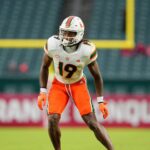 Jaden Harris plays in a game for Miami.