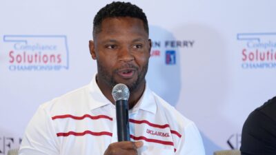Curtis Lofton is shown speaking.