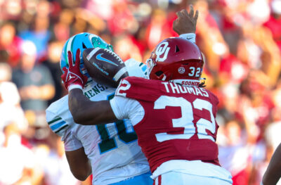 R Mason Thomas makes a play against Tulane.