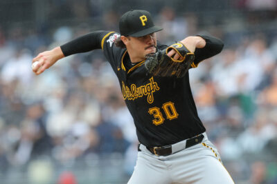 Paul Skenes throws a pitch.