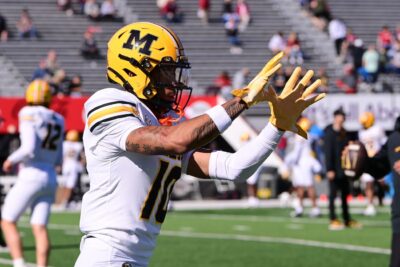 Mizzou WR Mekhi Miller warms up for a game at UMass during the 2024 season.