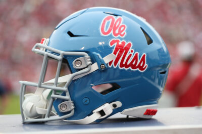 An Ole Miss helmet is shown.