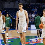 Olivier Rioux warms up before a Florida basketball game.