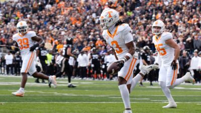 Jermod McCoy celebrates a fumble recovery.