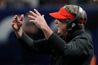 Kirby Smart coaches during a game.