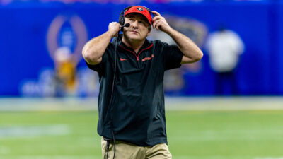 Kirby Smart looks on in frustration during a game against Notre Dame.