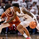 Wade Taylor dribbles the ball for Texas A&M.