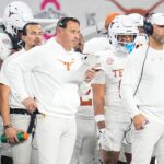 Steve Sarkisian on the sidelines during the Texas-Ohio State game.