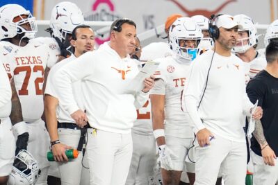 Steve Sarkisian on the sidelines during the Texas-Ohio State game.