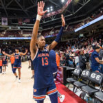 Auburn basketball celebrates a win.