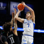 Andrew Carr shoots the ball.