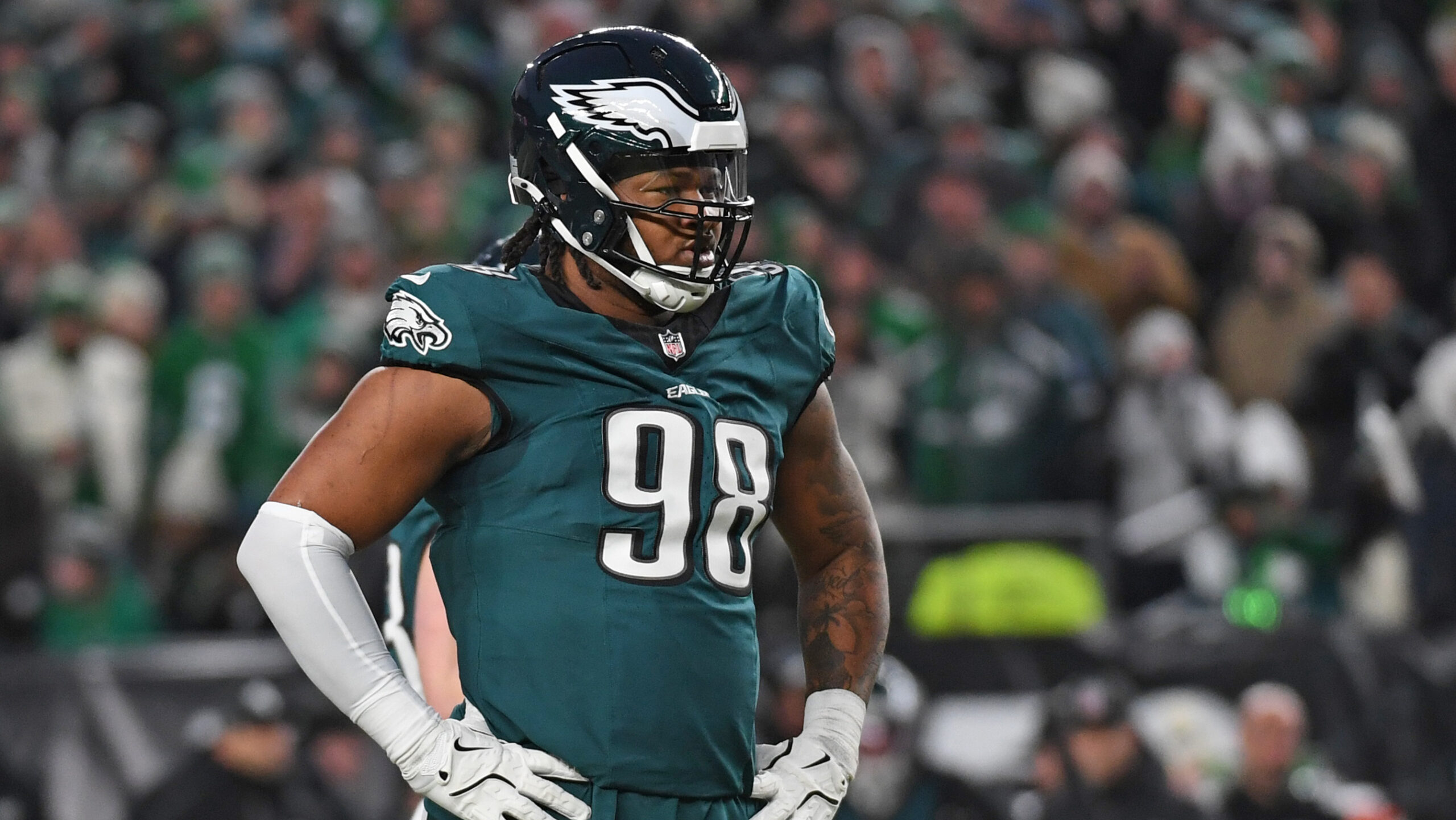 Jalen Carter picks up Matthew Stafford a la Jayden Daniels sack from 2022