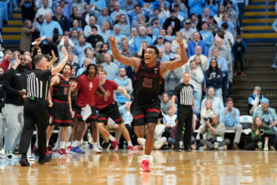 Jaylen Blakes celebrates his game-winning shot.