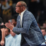 Hubert Davis coaches North Carolina during a game at Wake Forest in 2025.